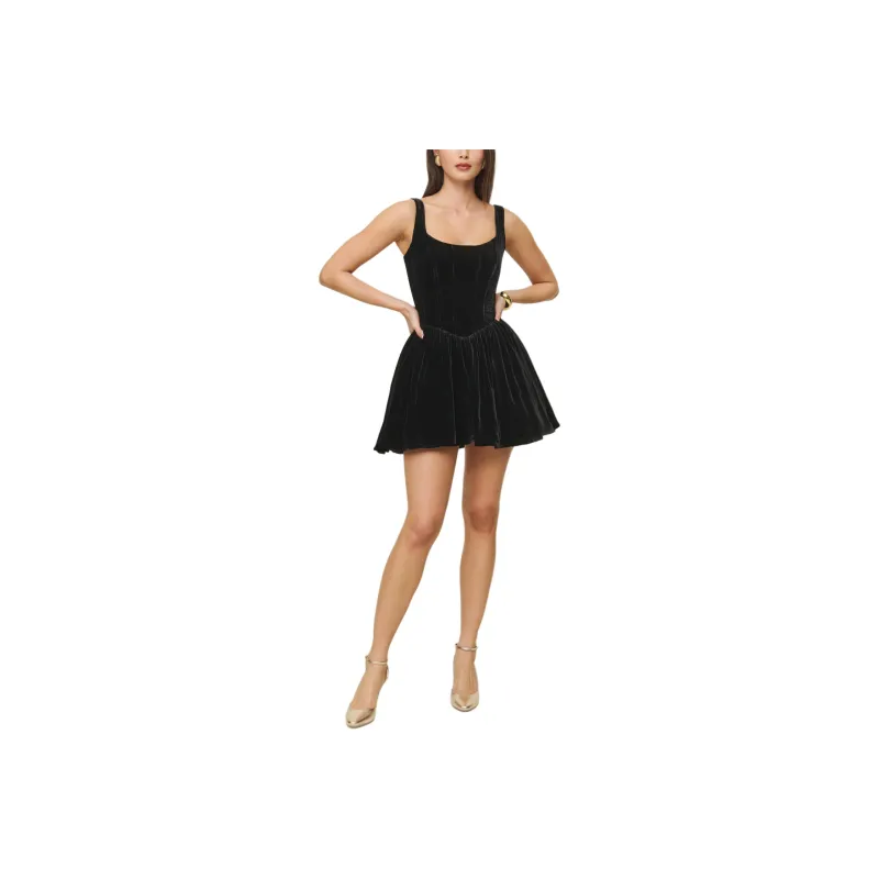 REFORMATION Contessa Velvet Dress Slip Dresses Women's Black-0