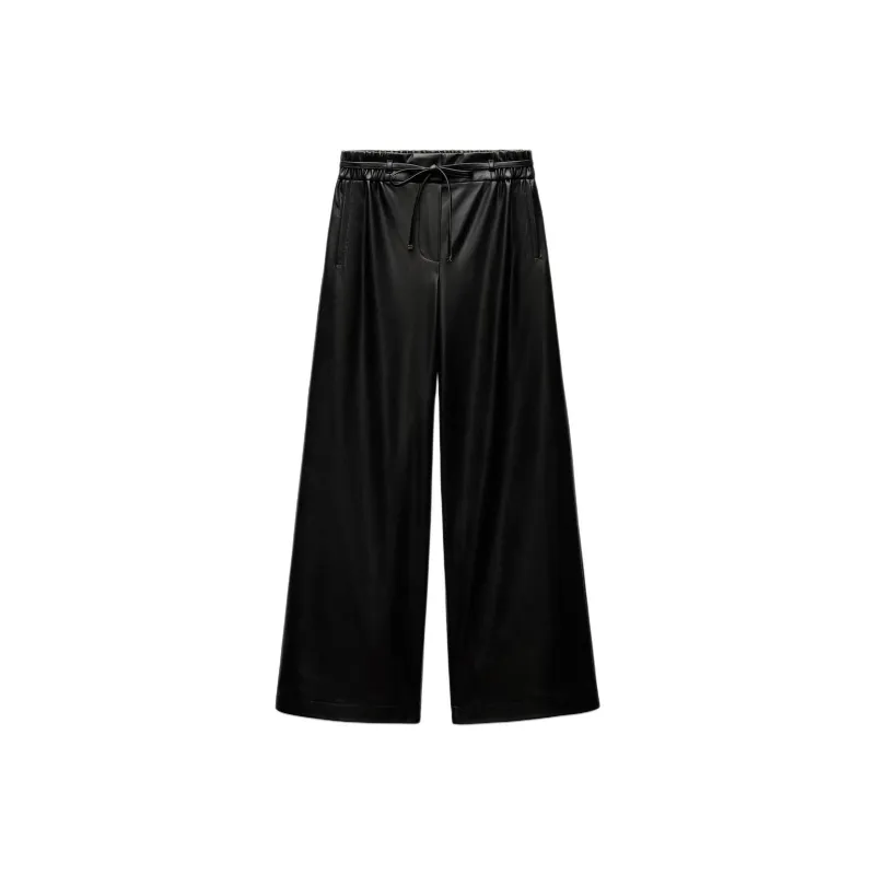 ZARA Leather Pants Women's Black-0