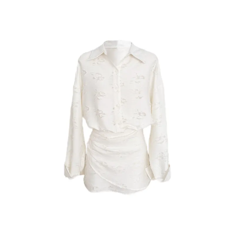 Udon House Long Sleeved Dress Women's Moon White-0
