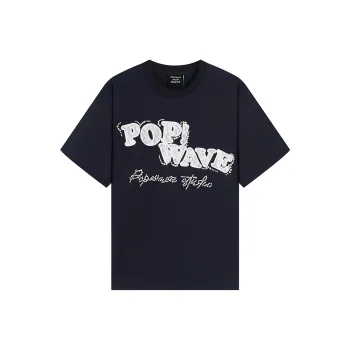 POPWAVE T Shirts Women's Navy Blue Lace Applique Short Sleeved Top