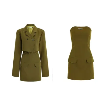 ETSE Skirt Set Women's Mustard Green