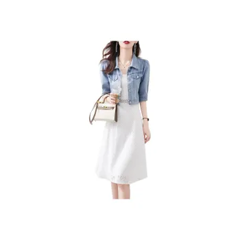Still quiet Two Piece Skirt Sets Women's Blue+White