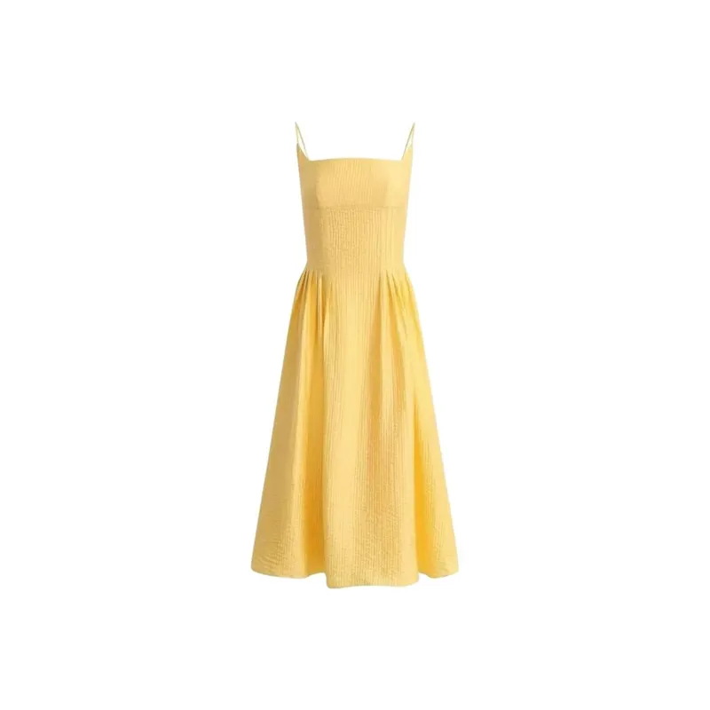 Qiuerle Slip Dresses Women's Yellow-0