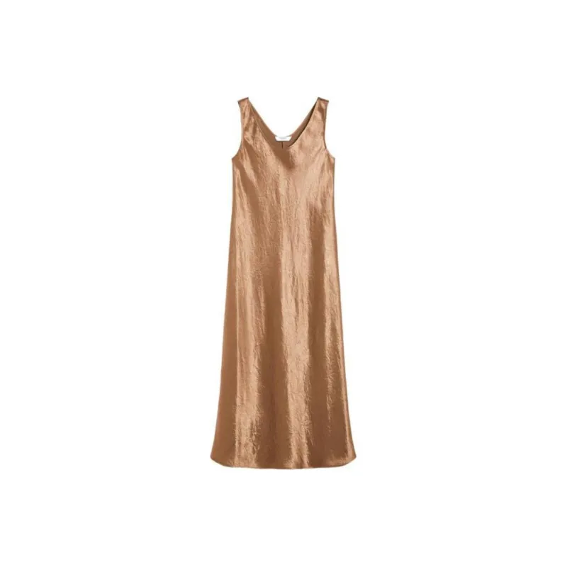 MaxMara Talete Collection Flowing Satin Dress Sleeveless Dress Women's Tobacco-0