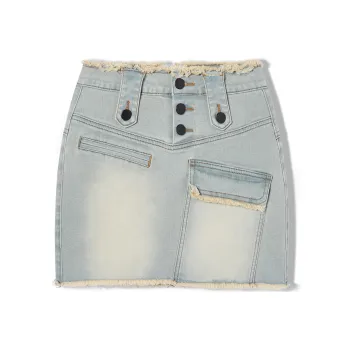 LA CRAWFISH Denim Short Skirts Women's Washed Blue Green