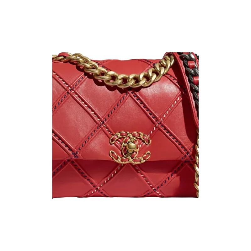 CHANEL 19Bag Lambskin Crossbody Bag, Shoulder Bag Trumpets Women's Red-4