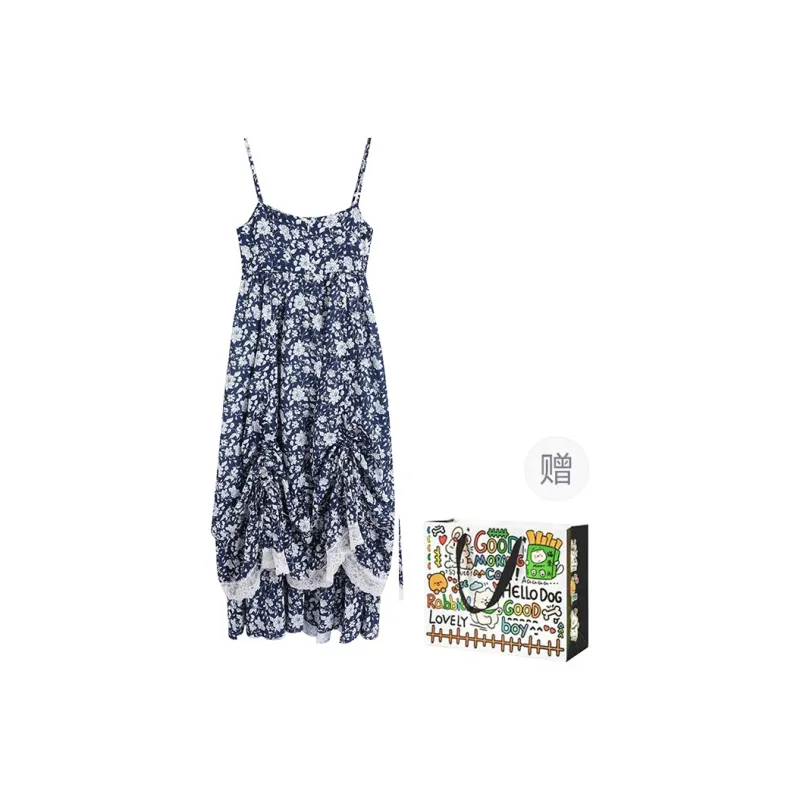 ZVJH Slip Dress Women's Blue Floral Dress-0