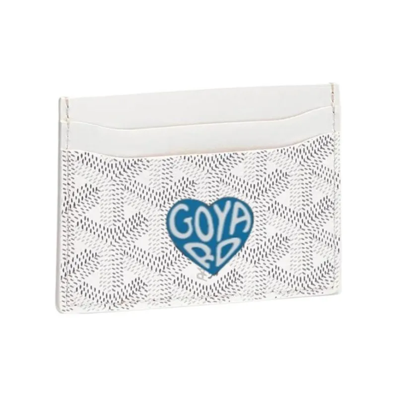 GOYARD Saint-Sulpice Canvas With Leather Dog's Teeth Card Clip Card Holder Unisex White Spell Sky Blue Small Hearts-0