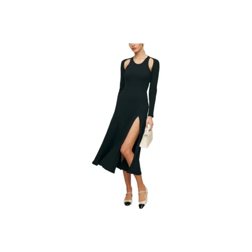 REFORMATION Lorelai Knit Dress Long-Sleeved Dresses Women's Black