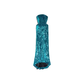 Balenciaga Bustier Gown In Turquoise Sleeveless Dress Regular Fit Women's Blue