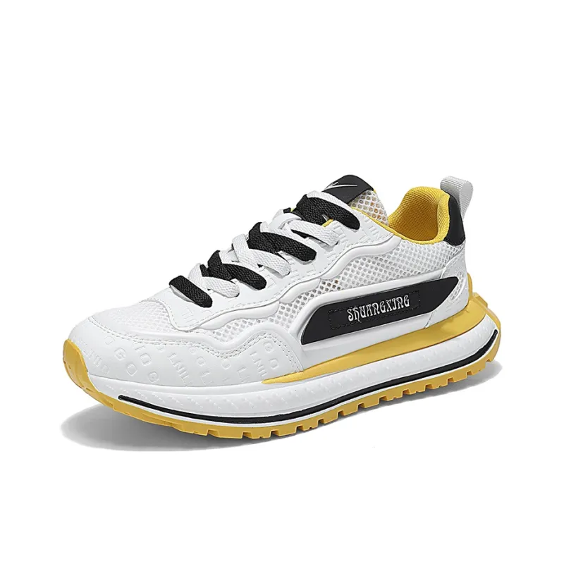 Binary Abrasion Resistant Breathable Height Increasing Low Top Chunky Sneakers Men's White Yellow-2