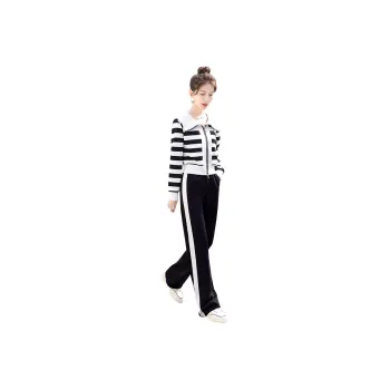 Cypress House Casual Suit Women's White Base With Black Stripes+Black Pants