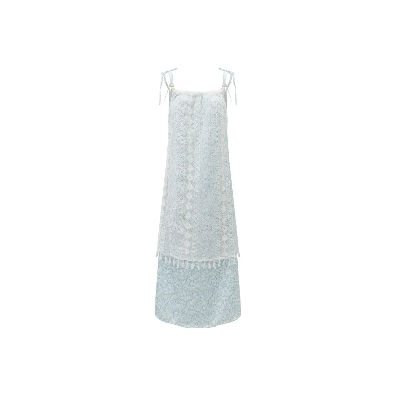 ZWTX STUDIO Slip Dress Women's Blue White-0