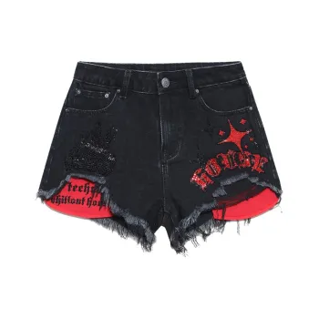 TCH SS23 Denim Shorts Women's Black With Red Logo