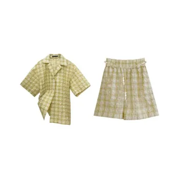 RODERIC WONG Casual Suit Women's Beige Plaid