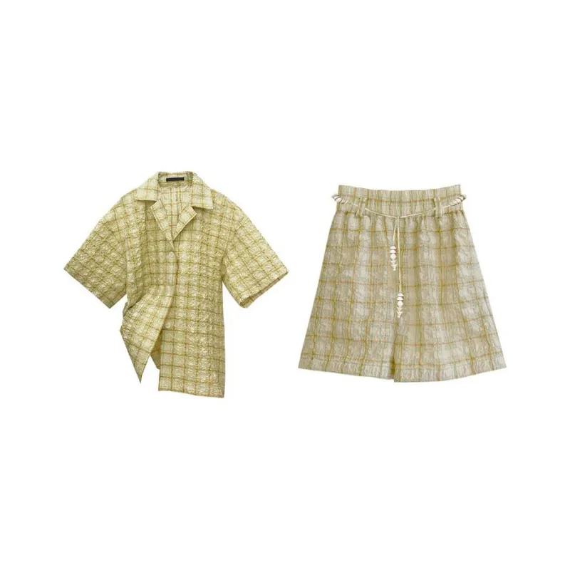 RODERIC WONG Casual Suit Women's Beige Plaid-0