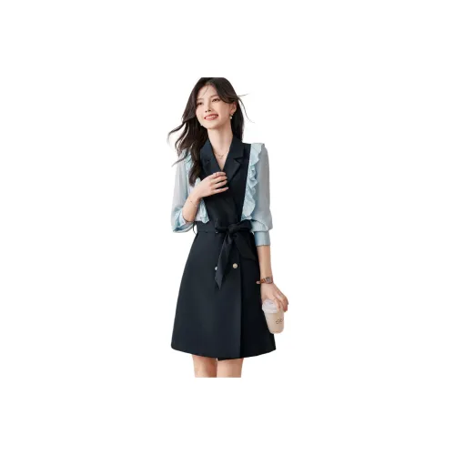 Like The Age Of Water Long Sleeved Dresses Women's Navy Blue