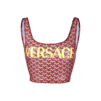 VERSACE Greca Signature Print Bikini Top 'Orange Peel/Regal Blue'