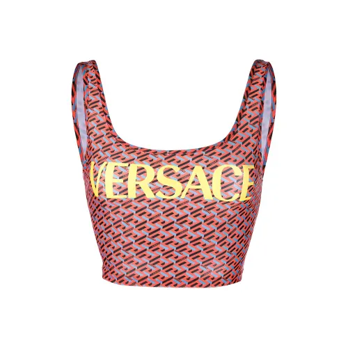 VERSACE Greca Signature Print Bikini Top 'Orange Peel/Regal Blue'