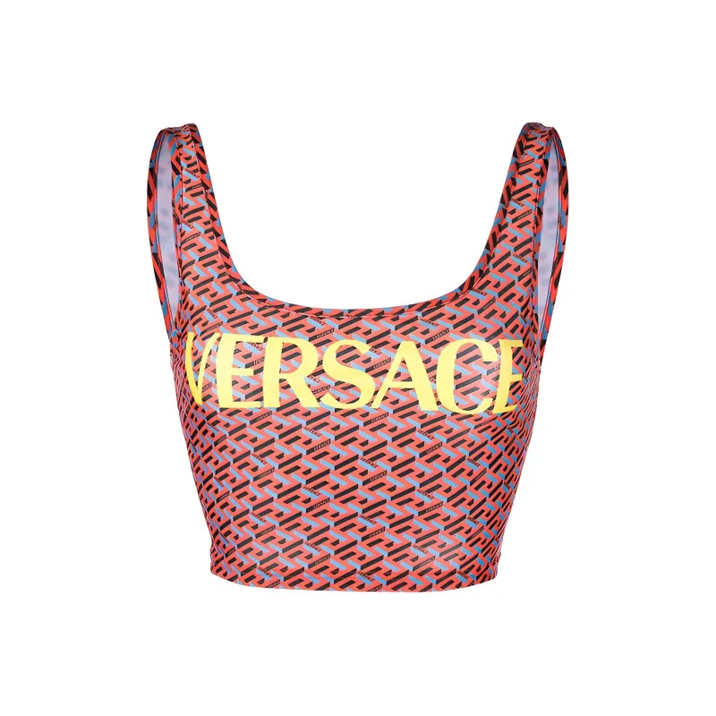 VERSACE Greca Signature Print Bikini Top 'Orange Peel/Regal Blue'-0