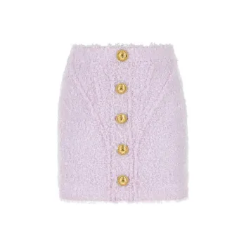 BALMAIN Logo Button Tweed Skirt