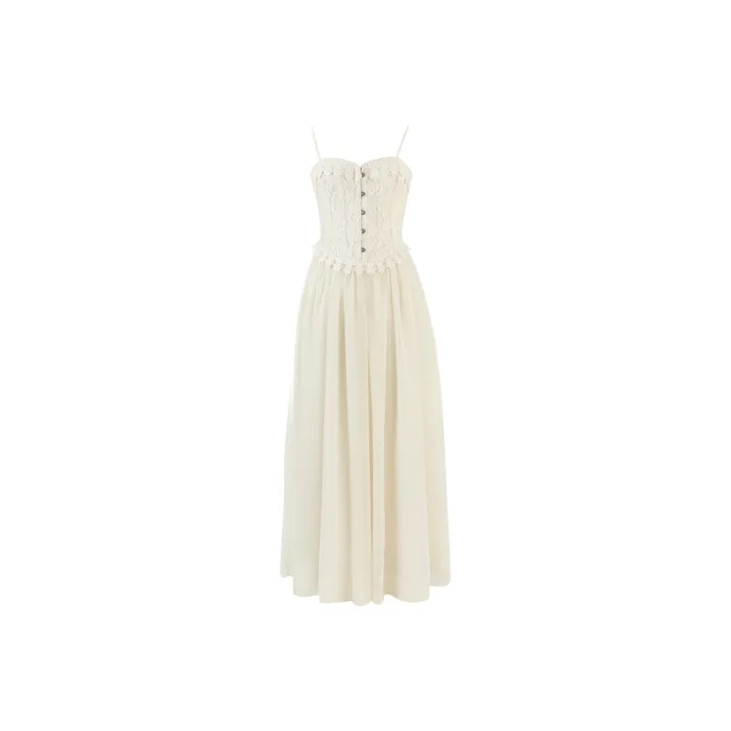 ACAINES Slip Dresses Women's Lace Apricot-0
