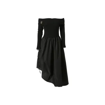 GUOZHEN Long Sleeved Dress Women's Black