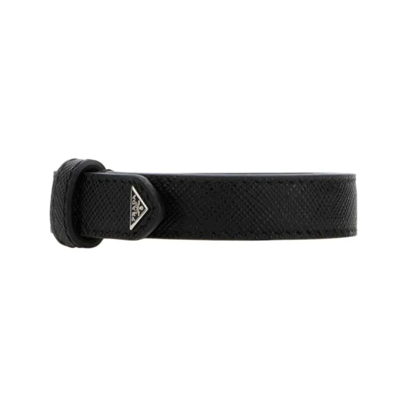 PRADA Calfskin Leather Bangles Men's Black-1