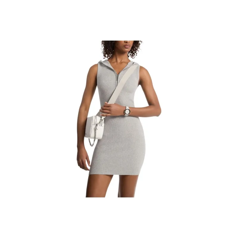 MICHAEL KORS Ribbed Stretch Viscose Hooded Dress-0