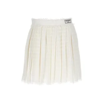 BALMAIN Logo Patch Pleated Tweed Mini Skirt