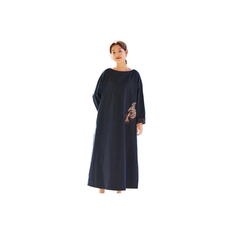 JIXIANGYUER Long Sleeved Dress Women's Indigo-0