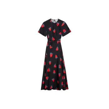 MSGM Strawberry-print Belted Dress