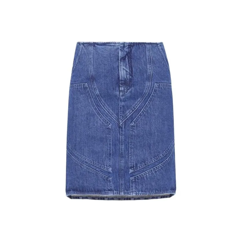 OFF-WHITE Logo Patch Denim Midi Skirt-0