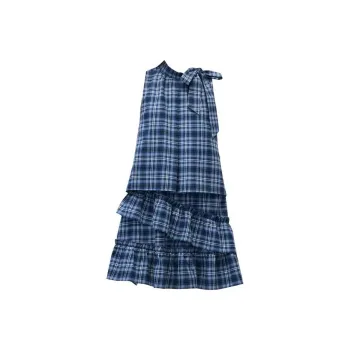 Udon House Sleeveless Dress Women's Blue Plaid