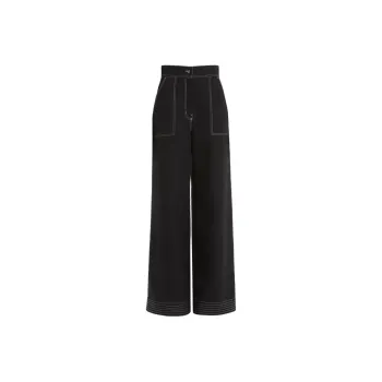 MaxMara Cotton And Linen Wide Trousers Jeans Women's Black