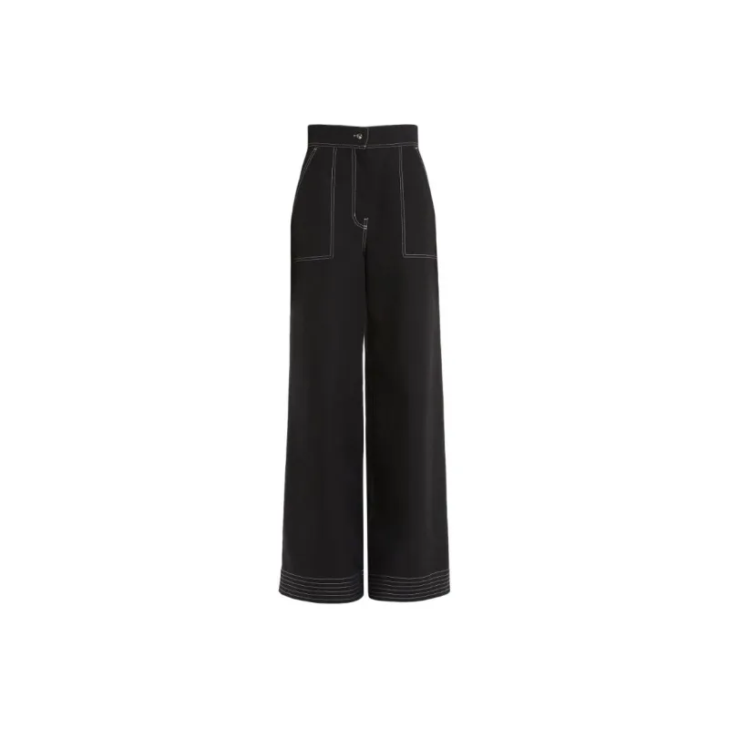 MaxMara Cotton And Linen Wide Trousers Jeans Women's Black-0