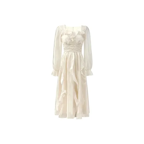 PAIN OR PLEASURE Long-Sleeved Dresses Women's Apricot