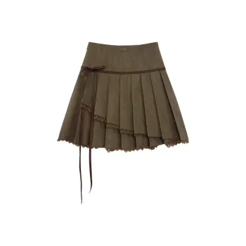 UNIFREE Short Skirt With Pleats A Line Skirt Skirt Women's Brown