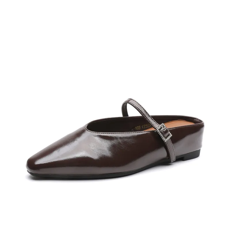 ABIDJAN Rubber Sole Leather Patchwork Odor Resistant Closed Toe Slippers Women's-8