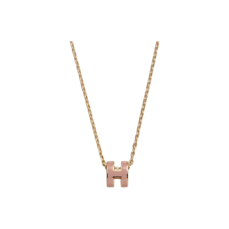 HERMES Metal Gold Plated Necklaces Women's Rose Pink-0