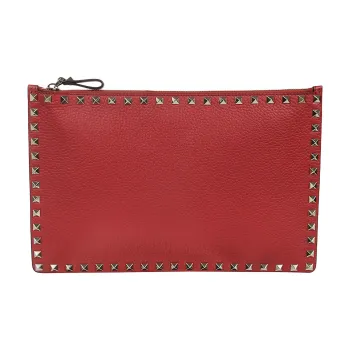 Valentino Rockstud Leather Clutch Women's Red