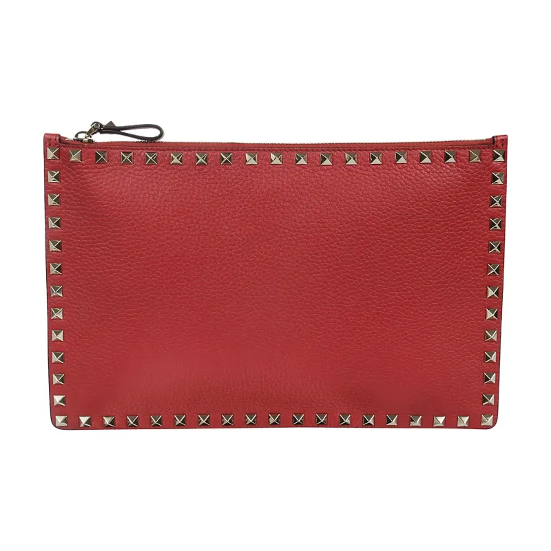 Valentino Rockstud Leather Clutch Women's Red-0