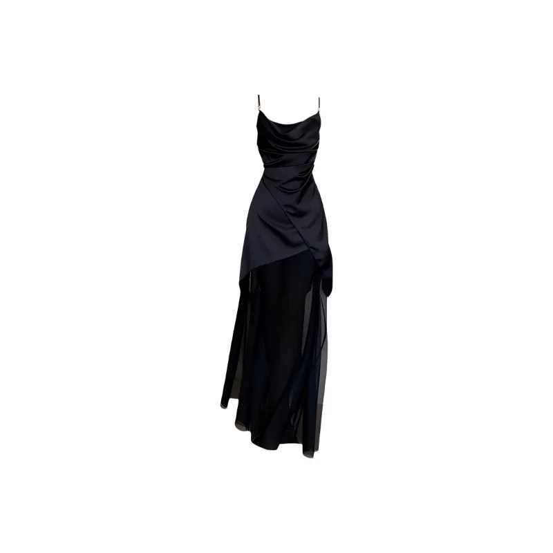 GUOZHEN Slip Dresses Women's Black-0