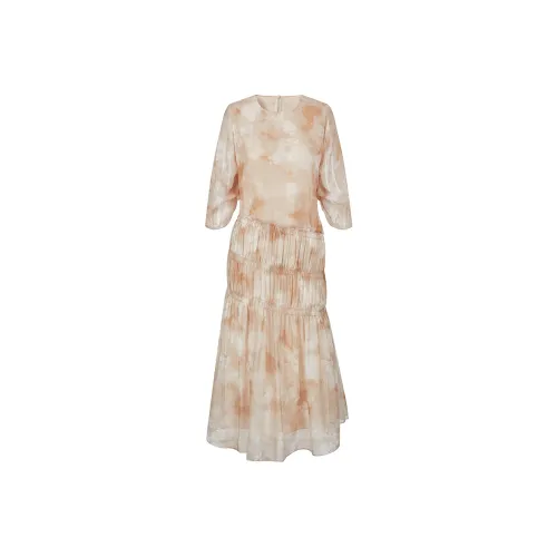 JZ. ANNAKRO Long Sleeved Dress Women's Floral Beige Yellow