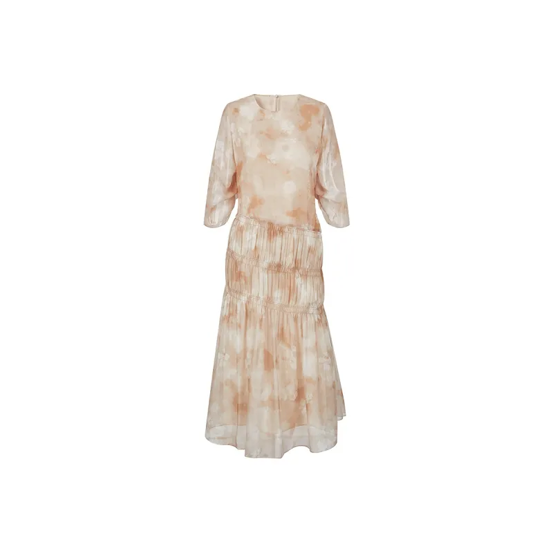 JZ. ANNAKRO Long Sleeved Dress Women's Floral Beige Yellow-0