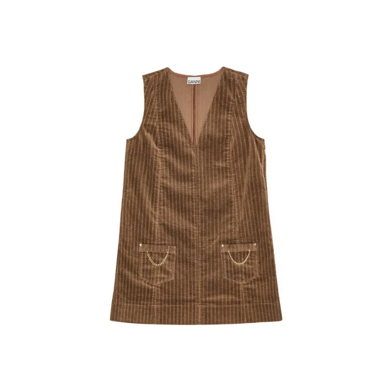 GANNI FW24 Sleeveless Dress Women's Drum Brown-0