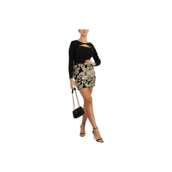 GUESS Ernesta Embellished Velvet Skirt Casual Short Skirts Women's Black