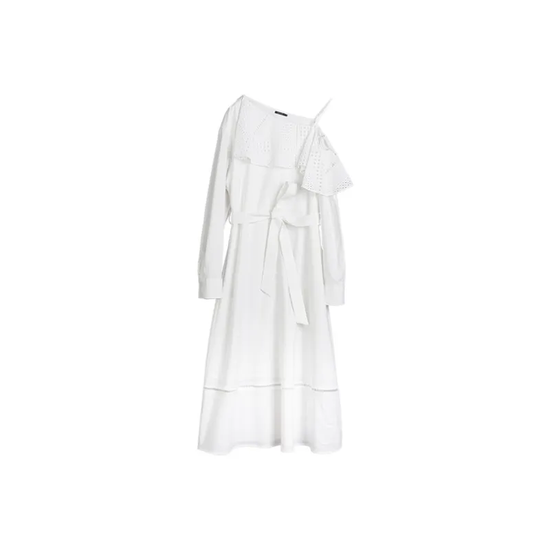 ELLE Long Sleeved Dresses Summer Women's White-0