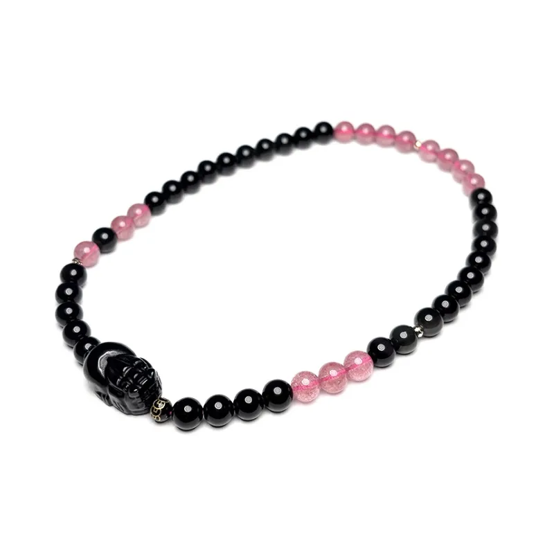MOUNTAINS AND MANS Natural Obsidian New Chinese Style Stackable Good Luck Beaded Bracelet Unisex-4