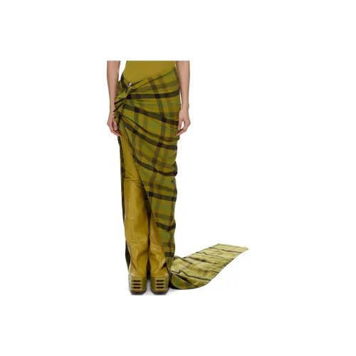 RICK OWENS Casual Long Skirts Women's Acidic Yellow Checkerboard